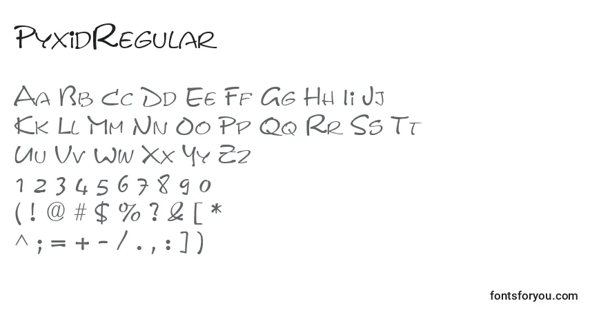 Czcionka PyxidRegular – alfabet, cyfry, specjalne znaki