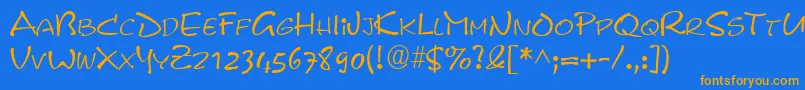 PyxidRegular-Schriftart – Orangefarbene Schriften auf blauem Hintergrund