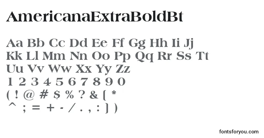 A fonte AmericanaExtraBoldBt – alfabeto, números, caracteres especiais