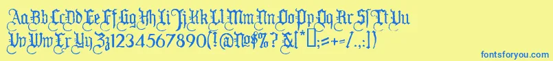 フォントWw2bh – 青い文字が黄色の背景にあります。