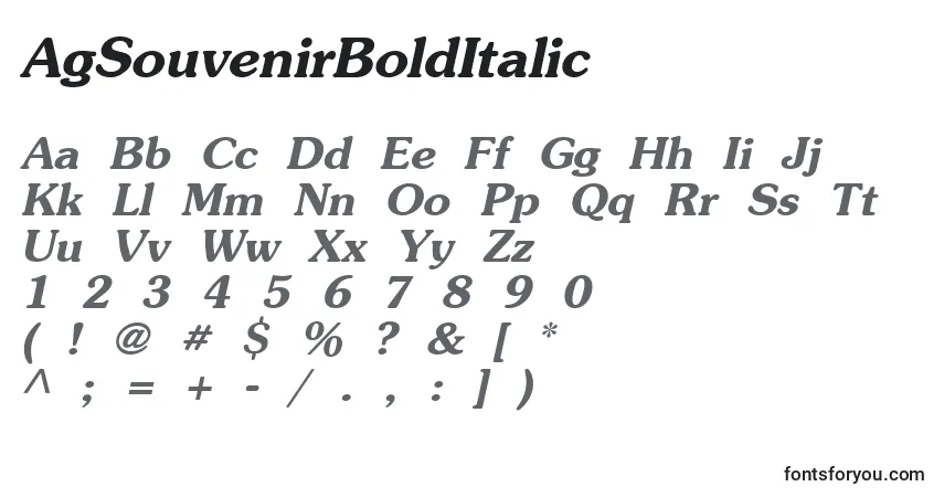 Schriftart AgSouvenirBoldItalic – Alphabet, Zahlen, spezielle Symbole