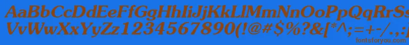 フォントAgSouvenirBoldItalic – 茶色の文字が青い背景にあります。