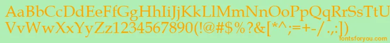 フォントBookAntiqua – オレンジの文字が緑の背景にあります。