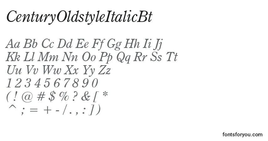 Шрифт CenturyOldstyleItalicBt – алфавит, цифры, специальные символы