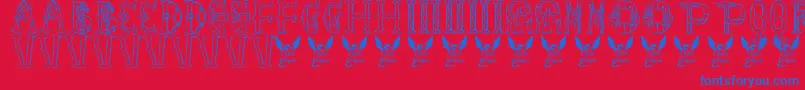 Libraryofminerva-Schriftart – Blaue Schriften auf rotem Hintergrund