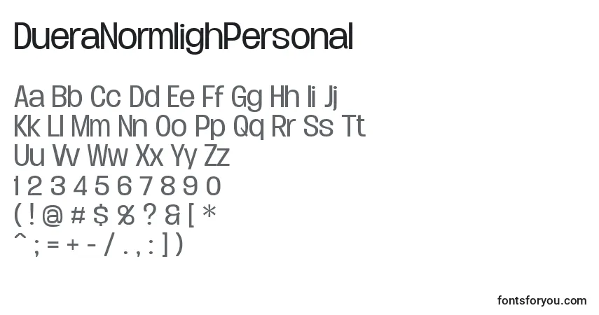 A fonte DueraNormlighPersonal – alfabeto, números, caracteres especiais