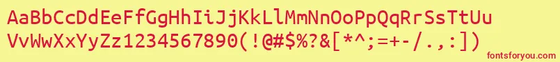 Fonte UbuntumonoRegular – fontes vermelhas em um fundo amarelo