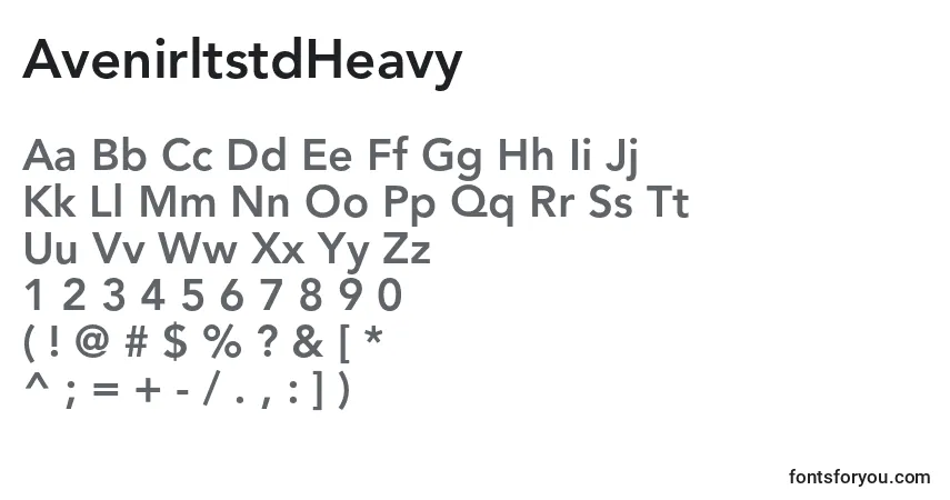 A fonte AvenirltstdHeavy – alfabeto, números, caracteres especiais
