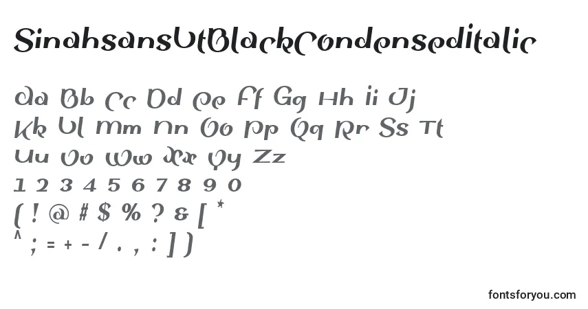 Schriftart SinahsansLtBlackCondensedItalic – Alphabet, Zahlen, spezielle Symbole