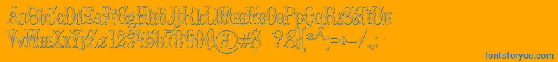 BrucedoublepicaBeveled-Schriftart – Blaue Schriften auf orangefarbenem Hintergrund