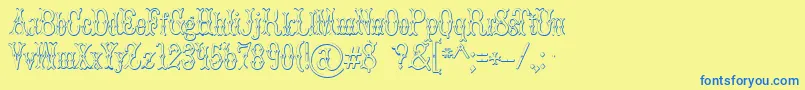 BrucedoublepicaBeveled Font – Blue Fonts on Yellow Background