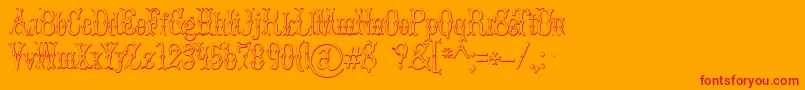 BrucedoublepicaBeveled-Schriftart – Rote Schriften auf orangefarbenem Hintergrund