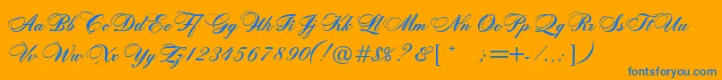 RosamundaOneNormal-Schriftart – Blaue Schriften auf orangefarbenem Hintergrund