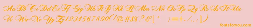 RosamundaOneNormal-Schriftart – Orangefarbene Schriften auf rosa Hintergrund