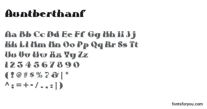 Schriftart Auntberthanf – Alphabet, Zahlen, spezielle Symbole