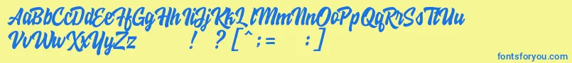 フォントHoodsonFreeFont – 青い文字が黄色の背景にあります。