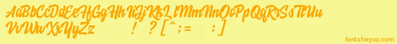 フォントHoodsonFreeFont – オレンジの文字が黄色の背景にあります。