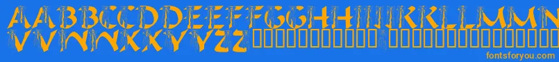 LmsIHopeYouDance-Schriftart – Orangefarbene Schriften auf blauem Hintergrund