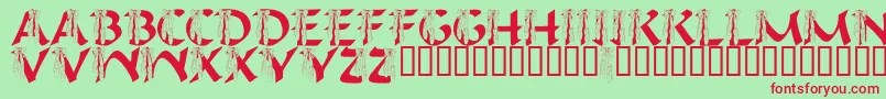 LmsIHopeYouDance-fontti – punaiset fontit vihreällä taustalla