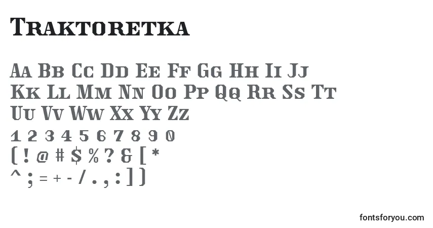 Schriftart Traktoretka – Alphabet, Zahlen, spezielle Symbole