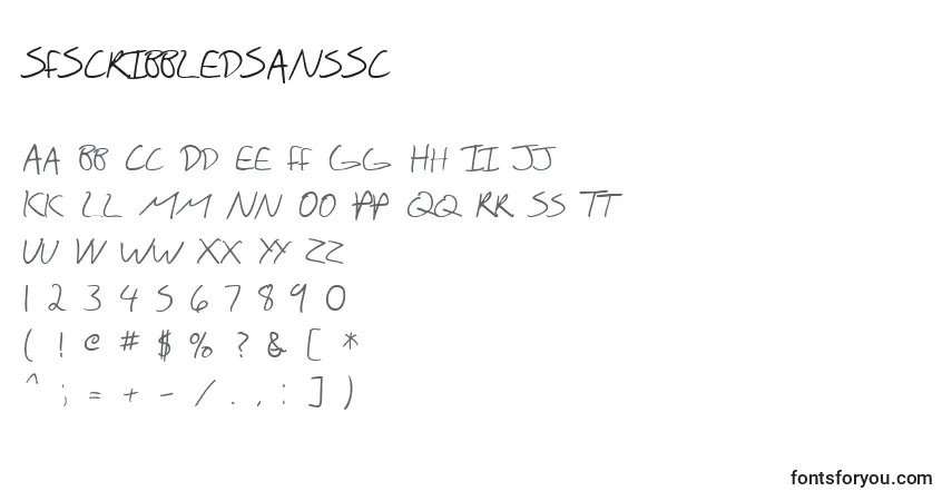 Czcionka SfScribbledSansSc – alfabet, cyfry, specjalne znaki
