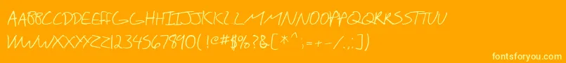 SfScribbledSansSc-Schriftart – Gelbe Schriften auf orangefarbenem Hintergrund