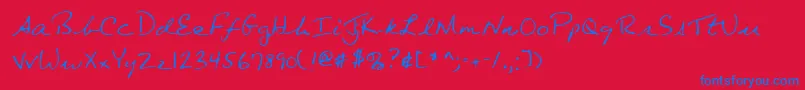 Lehn080-Schriftart – Blaue Schriften auf rotem Hintergrund