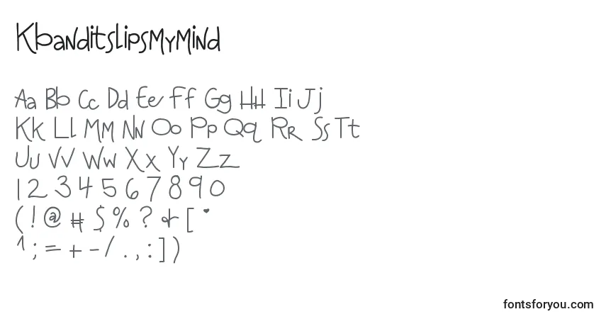 Czcionka Kbanditslipsmymind – alfabet, cyfry, specjalne znaki