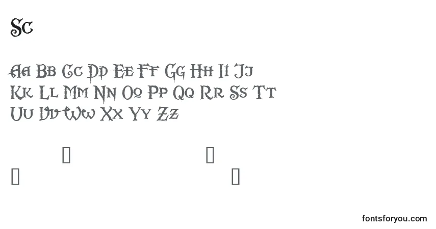 A fonte Sc – alfabeto, números, caracteres especiais