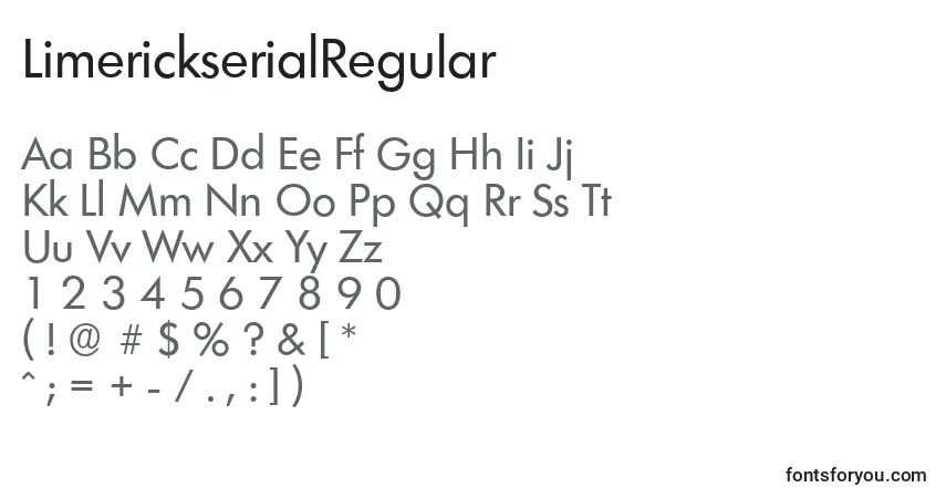 Czcionka LimerickserialRegular – alfabet, cyfry, specjalne znaki