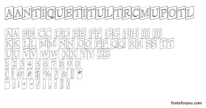 Czcionka AAntiquetitultrcmupotl – alfabet, cyfry, specjalne znaki