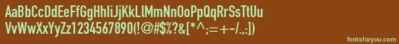 フォントReductoCondensedSsiCondensed – 緑色の文字が茶色の背景にあります。
