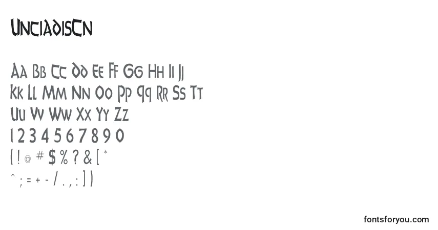 Czcionka UnciadisCn – alfabet, cyfry, specjalne znaki