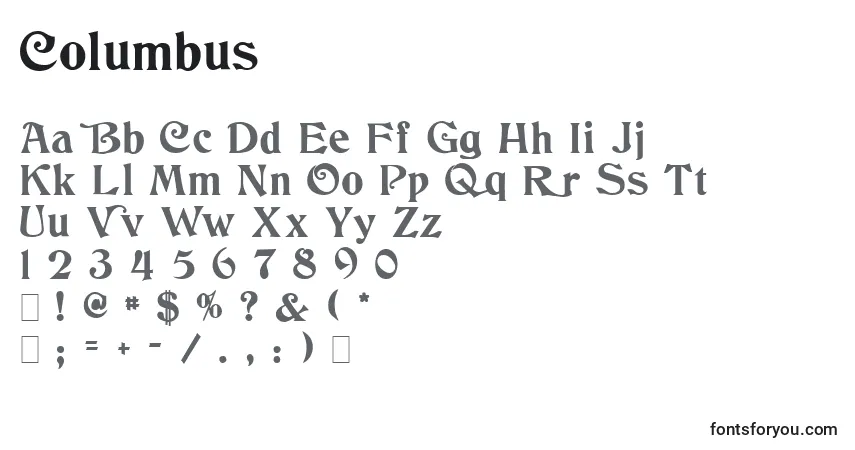 Fuente Columbus - alfabeto, números, caracteres especiales