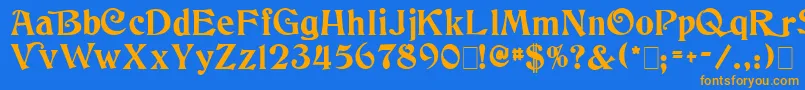 フォントColumbus – オレンジ色の文字が青い背景にあります。