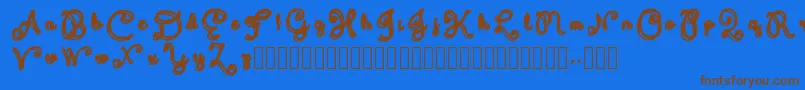 フォントDomywriting – 茶色の文字が青い背景にあります。