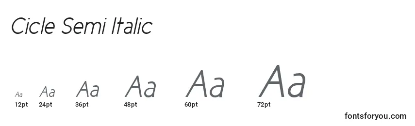 Tamanhos de fonte Cicle Semi Italic