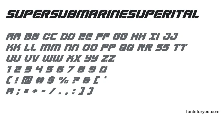 Czcionka Supersubmarinesuperital – alfabet, cyfry, specjalne znaki