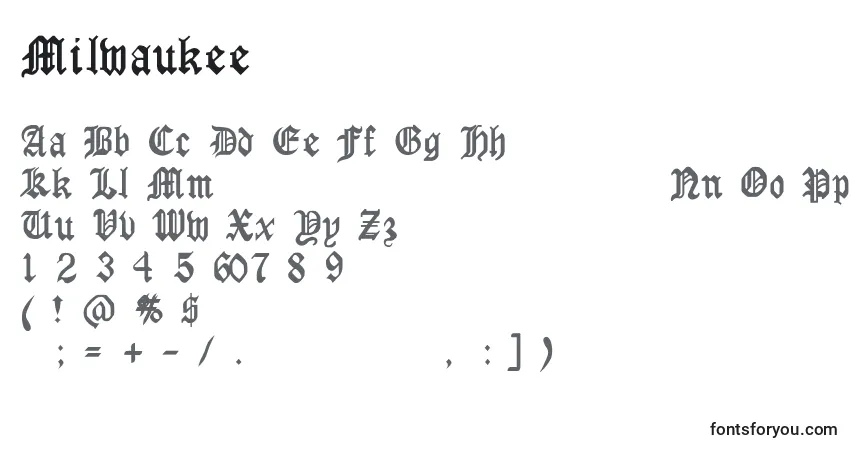 Шрифт Milwaukee – алфавит, цифры, специальные символы