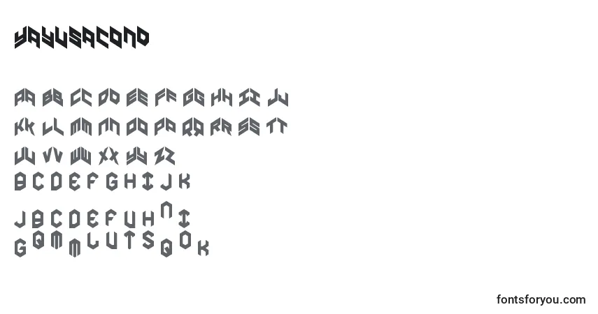 Schriftart Yayusacond – Alphabet, Zahlen, spezielle Symbole