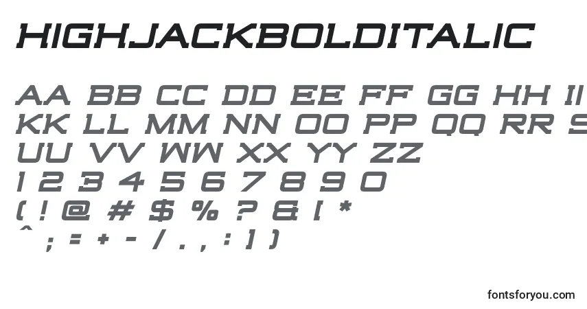 HighjackBoldItalicフォント–アルファベット、数字、特殊文字