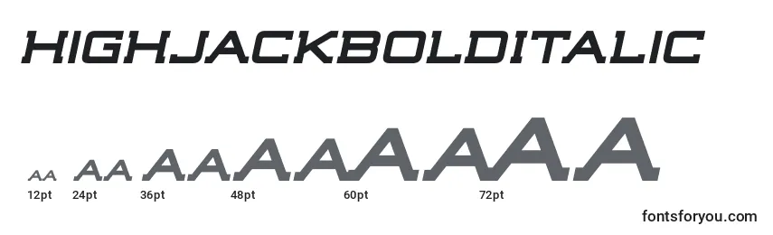 Размеры шрифта HighjackBoldItalic