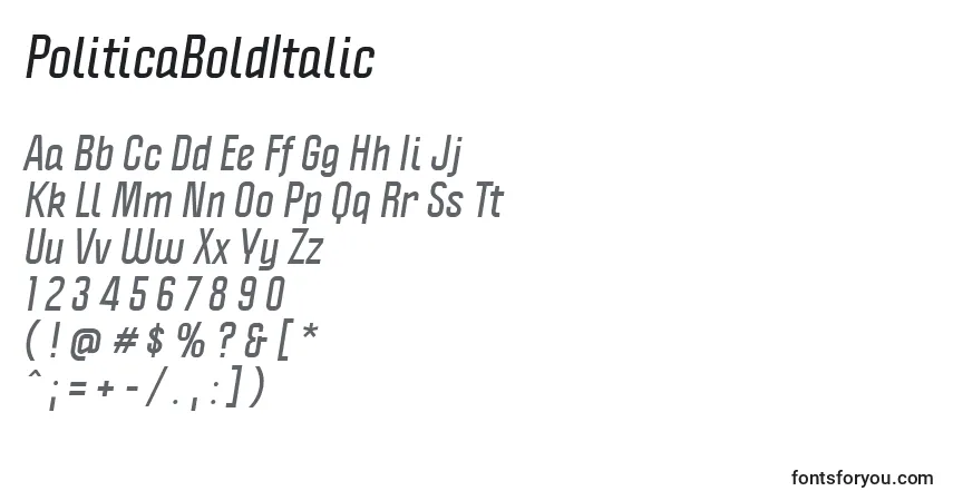 Schriftart PoliticaBoldItalic – Alphabet, Zahlen, spezielle Symbole