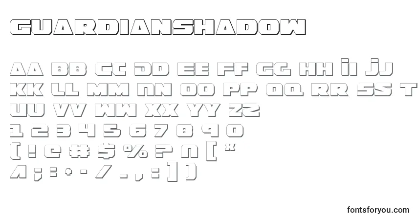Czcionka GuardianShadow – alfabet, cyfry, specjalne znaki