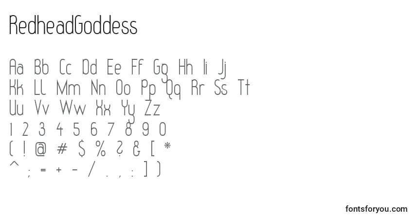 Czcionka RedheadGoddess – alfabet, cyfry, specjalne znaki