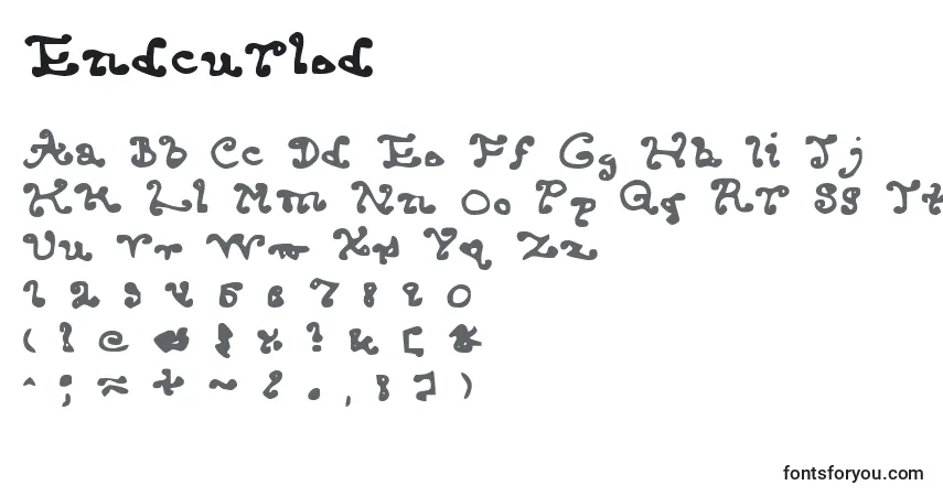 Czcionka Endcurled – alfabet, cyfry, specjalne znaki
