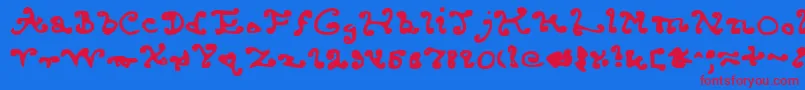 Endcurled-Schriftart – Rote Schriften auf blauem Hintergrund