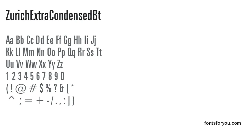 Czcionka ZurichExtraCondensedBt – alfabet, cyfry, specjalne znaki