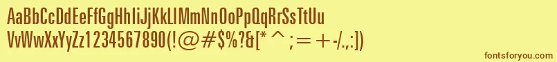 フォントZurichExtraCondensedBt – 茶色の文字が黄色の背景にあります。