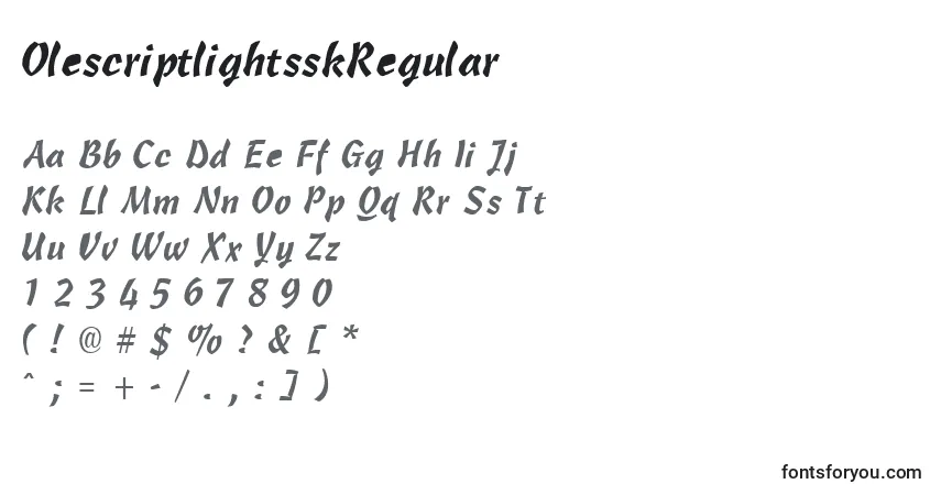 Czcionka OlescriptlightsskRegular – alfabet, cyfry, specjalne znaki